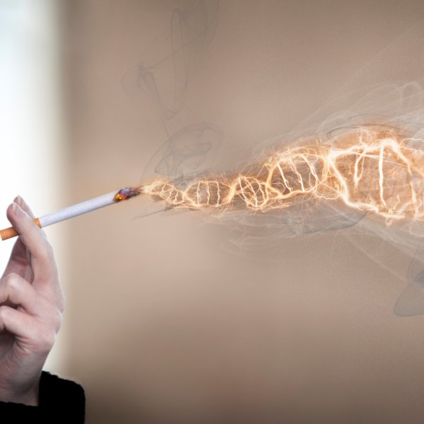 DNA helix manifesting from cigarette smoke