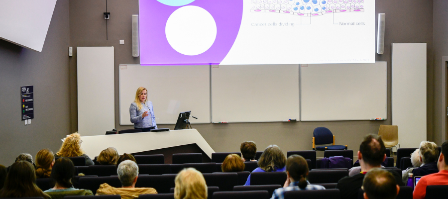 Dr Olga Oikonomidou speaking at Shining a Light on Breast Cancer